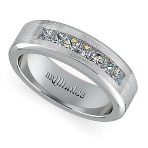Channel Set Princess Diamond Mens Ring in White Gold (6.5mm)