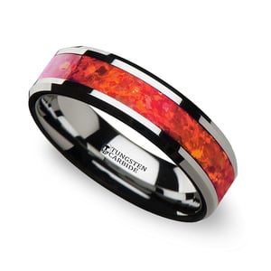 Lava Flow - Red Opal Wedding Ring In Tungsten For Men (6 mm)