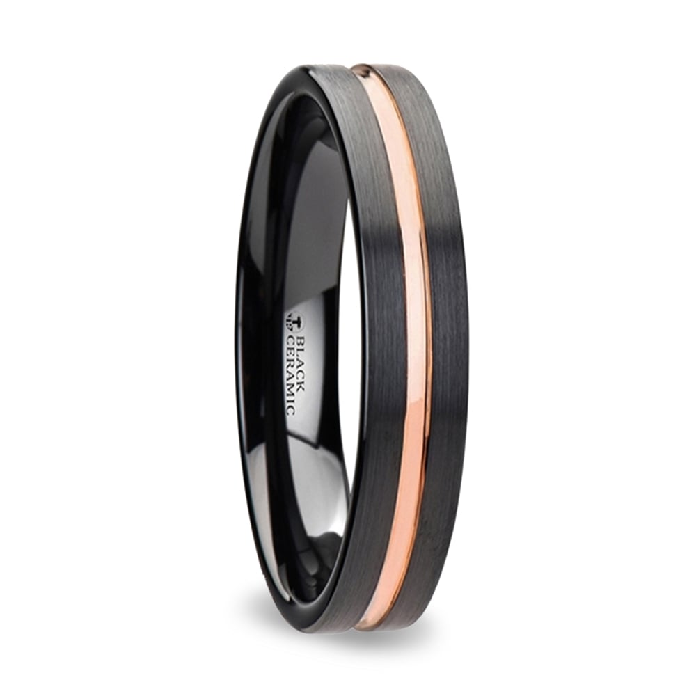 Black And Rose Gold Wedding Ring In Ceramic (4mm) | 02