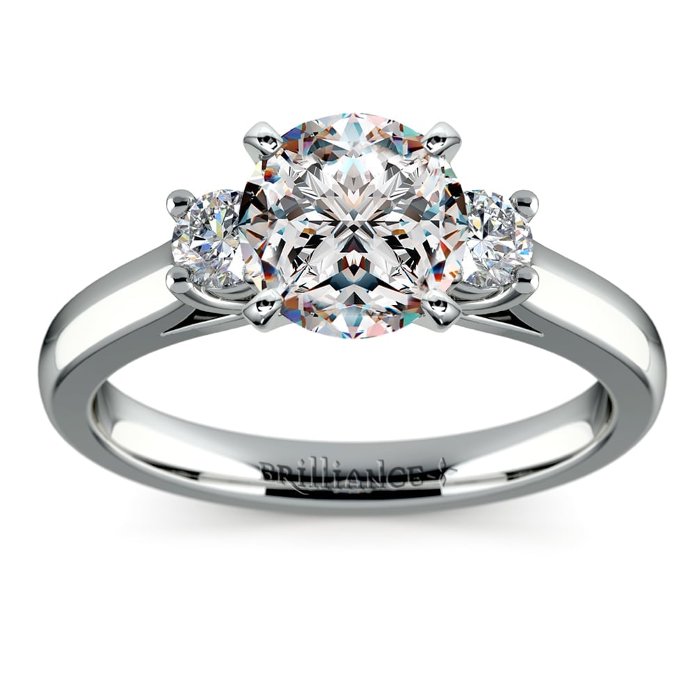 White Gold 3 Stone Round Diamond Engagement Ring  | 01