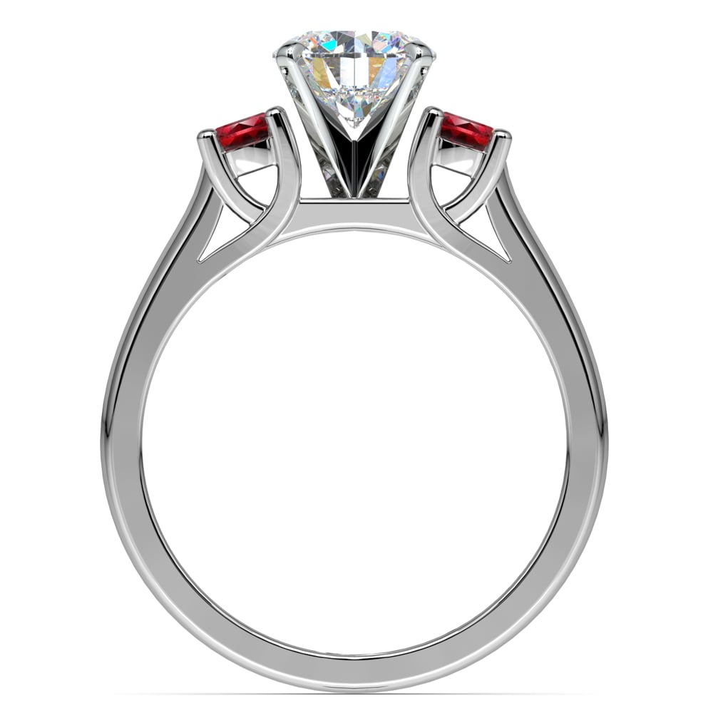 Diamond Engagement Ring With Ruby Side Stones In White Gold | 02