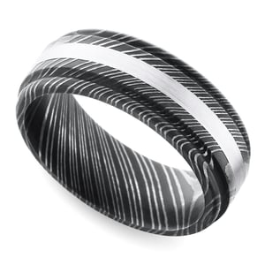 Damascus And White Gold Mens Wedding Ring With Rounded Edges