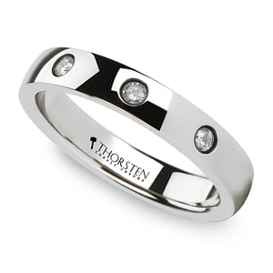 Inset Diamond Domed Wedding Band In Tungsten (4mm)