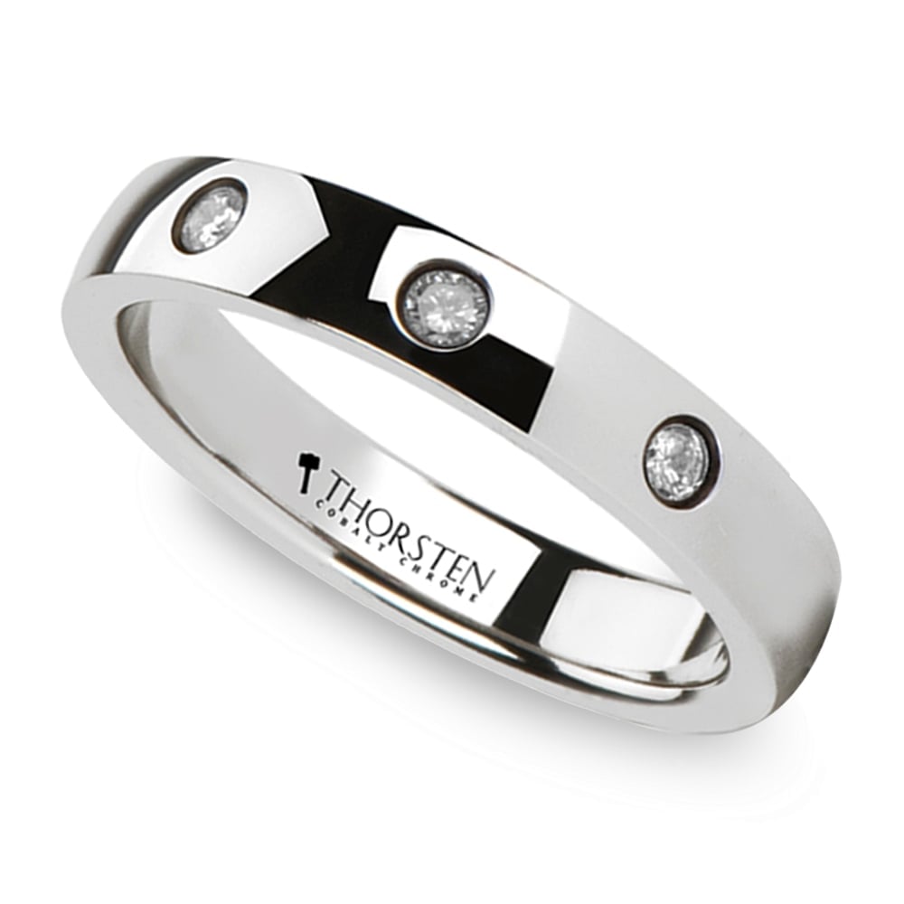 Inset Diamond Domed Wedding Band In Tungsten (4mm) | 01