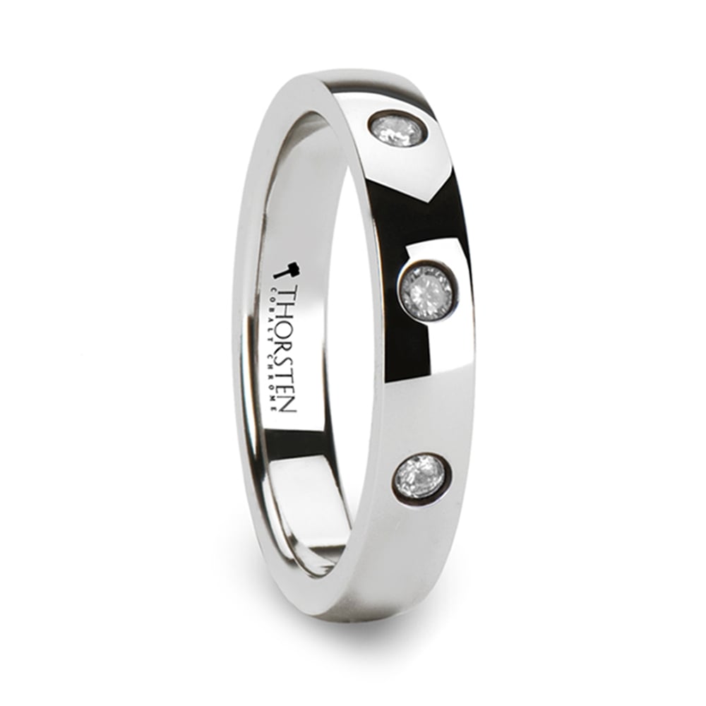 Inset Diamond Domed Wedding Band In Tungsten (4mm) | 02