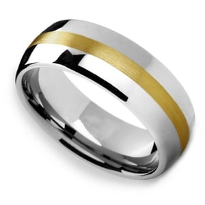 Equator - Rounded Tungsten Mens Band with 14K Brushed Yellow Gold Inlay (8mm)