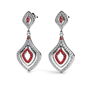 Vintage Inspired Diamond And Ruby Dangle Earrings In White Gold