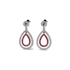Teardrop Diamond And Ruby Gemstone Earrings In 14K White Gold