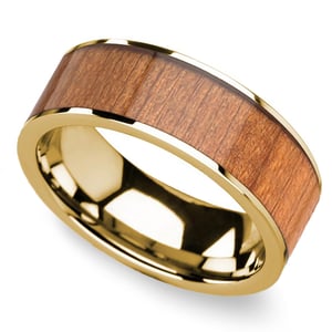 2x4 - Flat 14K Yellow Gold Mens Band with Sapele Wood Inlay (8mm)