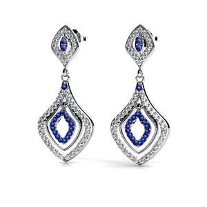 Vintage Inspired Diamond And Sapphire Dangle Earrings In White Gold