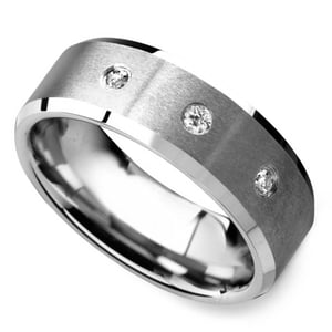 Mens Diamond Beveled Tungsten Wedding Band - Satin Finish (8mm)