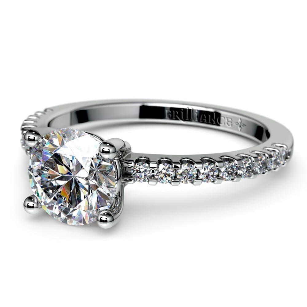 Round Cut Pave Engagement Ring In White Gold (1 Ctw) | 01