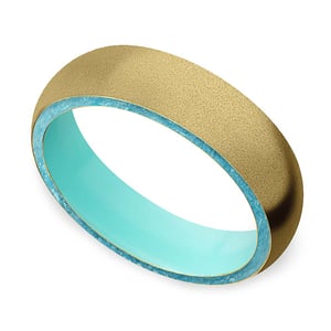 Mens Gold And Turquoise Wedding Band - Sea Foam