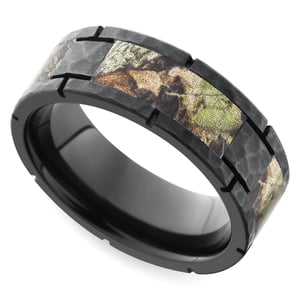 Hammered Zirconium Ring With Camo Inlay For Men