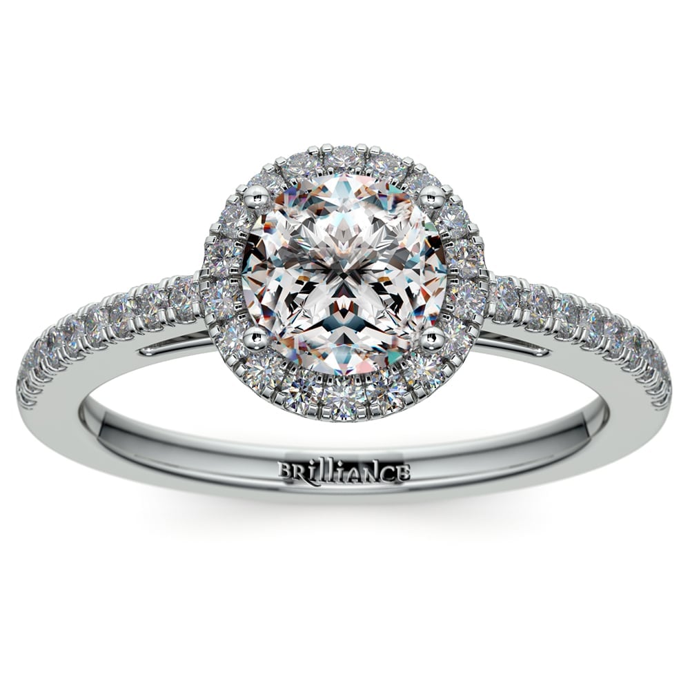Floating Halo Diamond Engagement Ring in White Gold | 01