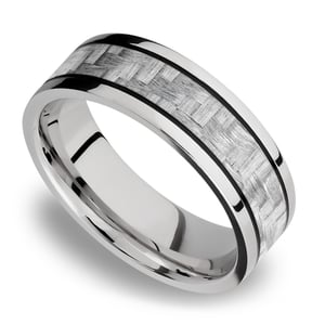 Mens White Gold And Carbon Fiber Wedding Ring