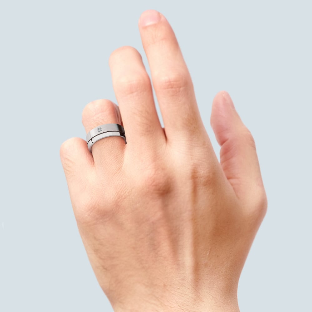 Sleek Satin Finish Cobalt Mens Diamond Engagement Ring | 04