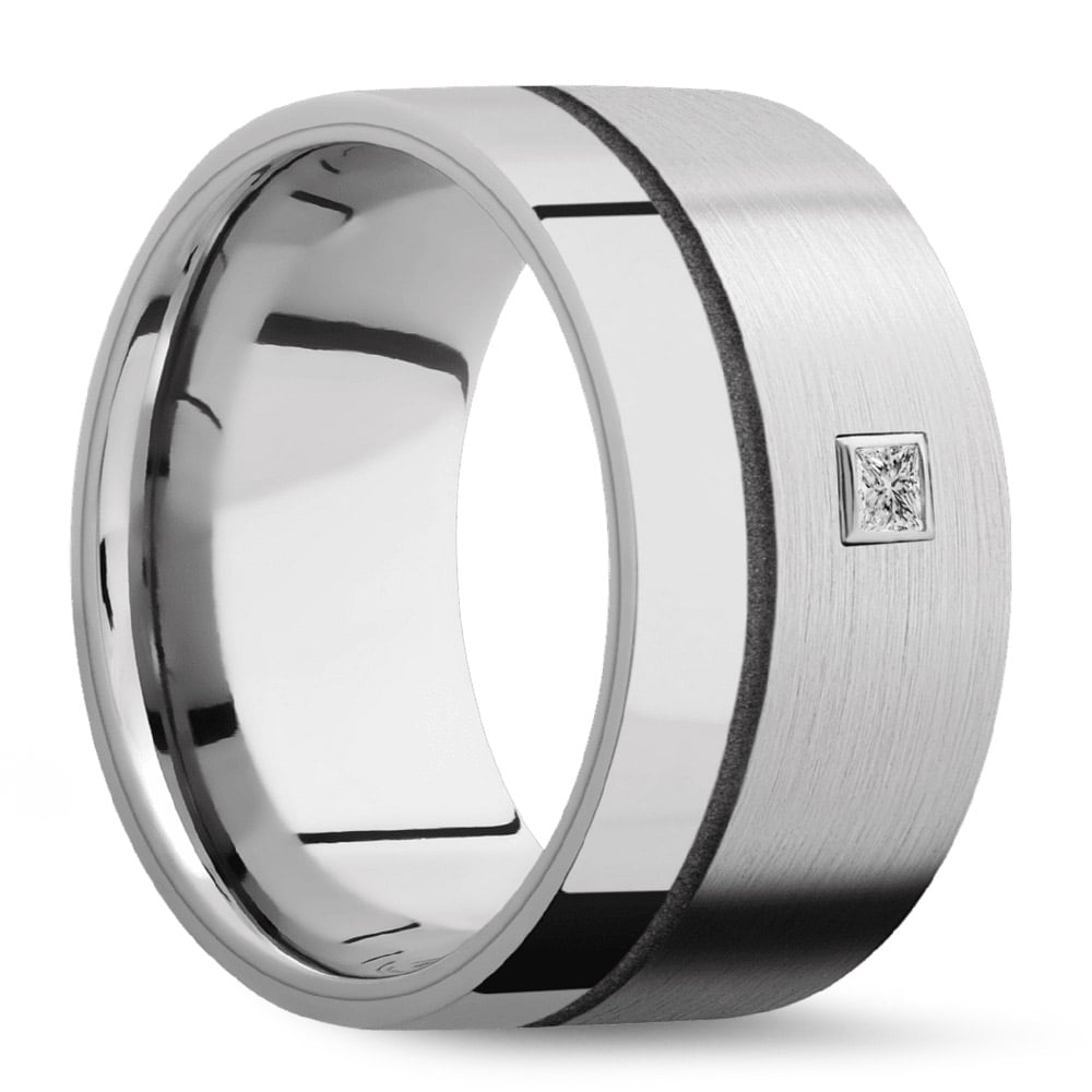 Sleek Satin Finish Cobalt Mens Diamond Engagement Ring | 02