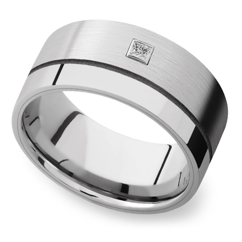 Sleek Satin Finish Cobalt Mens Diamond Engagement Ring | 03