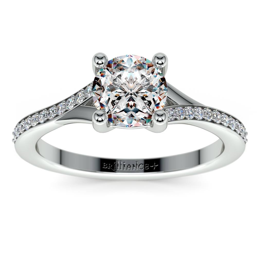 Split Shank Micropave Diamond Engagement Ring in White Gold | 01