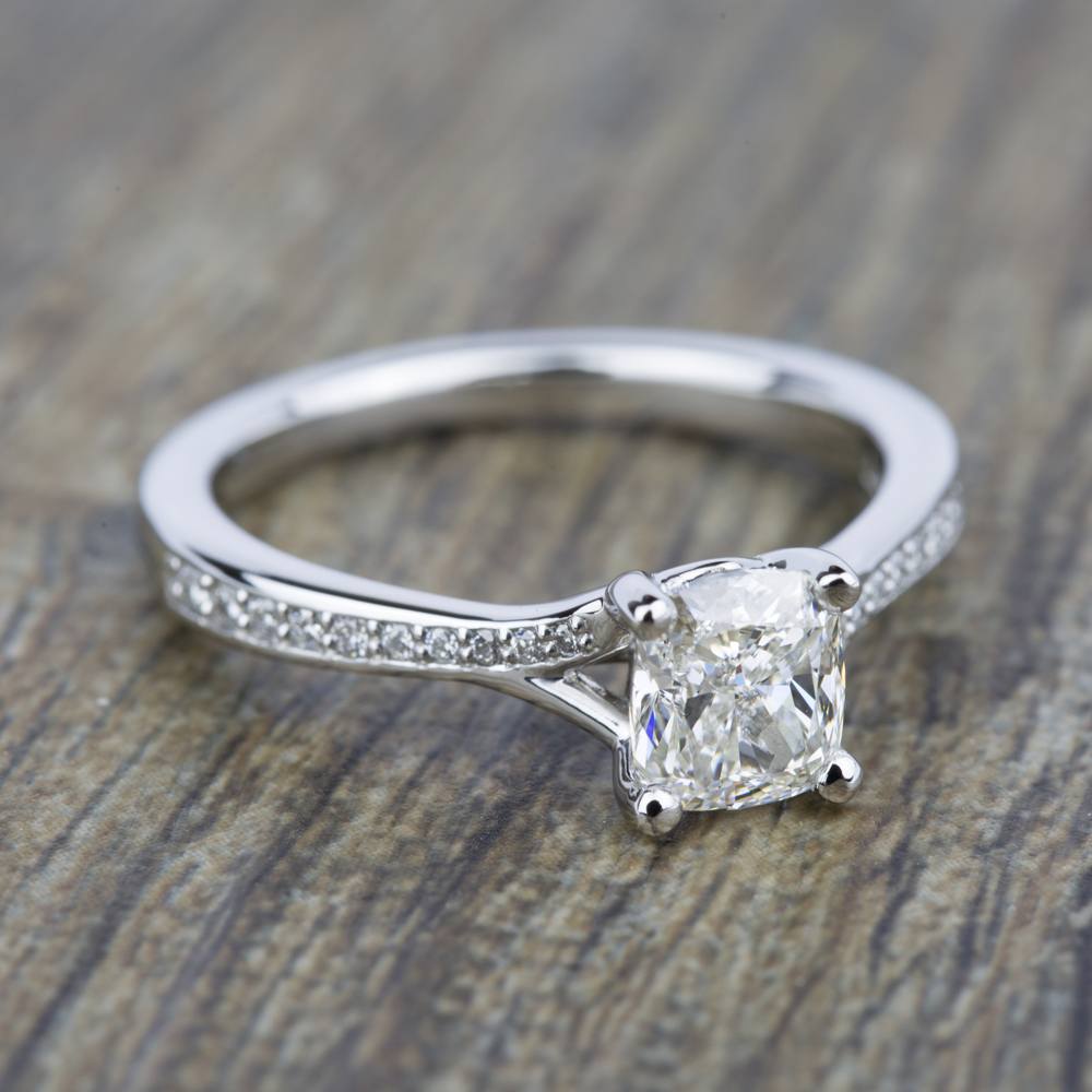 Split Shank Micropave Diamond Engagement Ring in White Gold