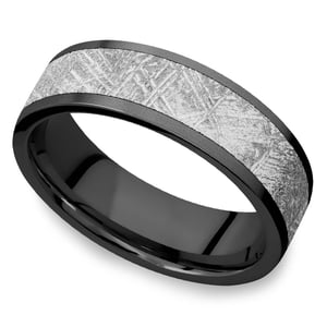 Stardust - Mens Sandblasted Zirconium Ring With Meteorite Inlay (7mm)