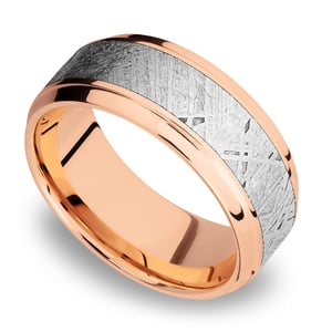 Evening Star - 14K Rose Gold Steeped Bezel Mens Band with Meteorite Inlay (9mm)