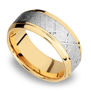 The Armstrong - 14K Yellow Gold Mens Band with Stepped Bevel Meteorite Inlay (9mm)