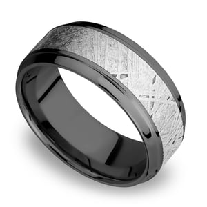 Galactic Fringes - Zirconium Stepped Bevel Mens Band with Meteorite Inlay (9mm)
