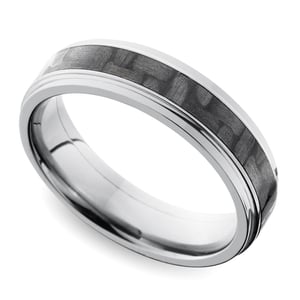 Step Edge Carbon Fiber Inlay Men's Wedding Ring in Titanium (6mm)