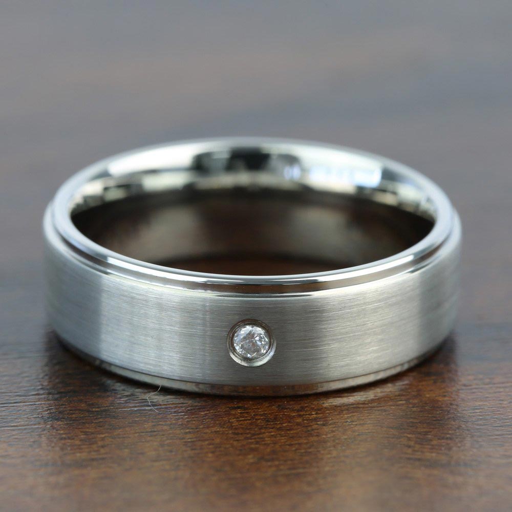 Inset Diamond Wedding Band In Tungsten For Men (8 mm) | 03