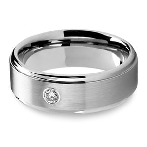 Tungsten And Diamond Mens Engagement Ring With Step Edge