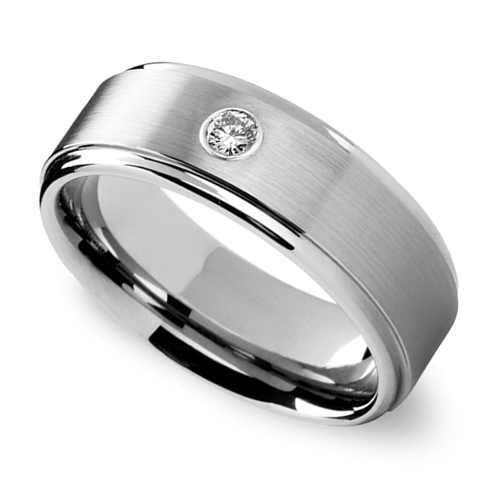Tungsten And Diamond Mens Engagement Ring With Step Edge | 03