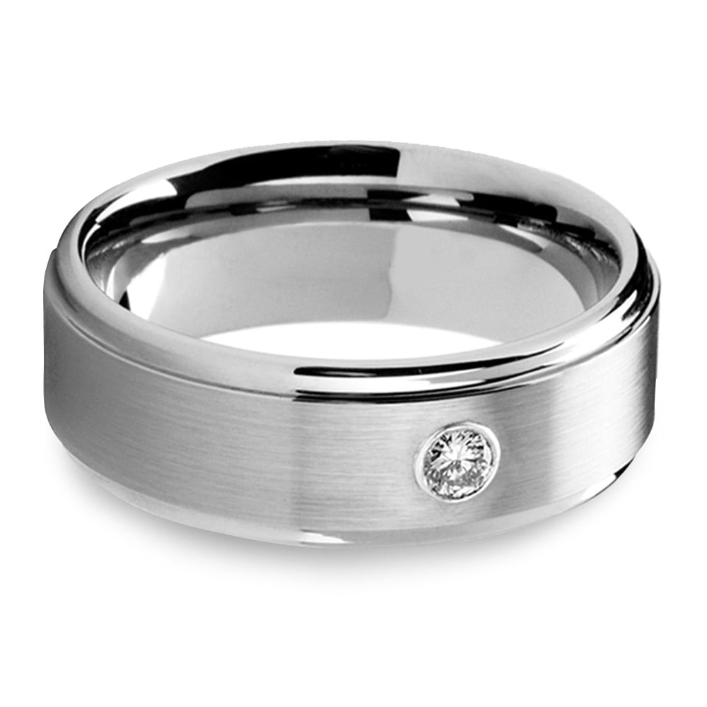 Tungsten And Diamond Mens Engagement Ring With Step Edge | 04
