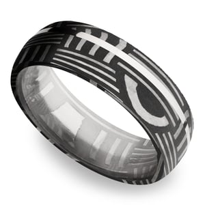 Sterling Silver Inlay Basketweave Men's Wedding Ring in Damascus Steel (7mm)