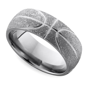 Mens Basketball Wedding Band In Titanium With Stipple Finish (7mm)