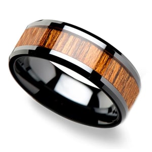 Mens Teak Wood Wedding Ring In Black Ceramic - The Petrichor