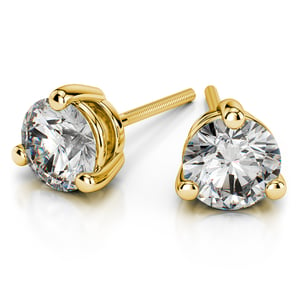 Three Prong Earring Settings In Yellow Gold (Round Diamonds)