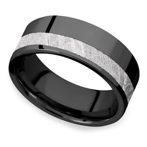 Black Zirconium And Meteorite Mens Wedding Ring - Titania