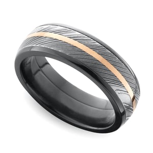 Damascus Steel And Rose Gold Wedding Band In Zirconium