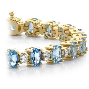 Blue Topaz Gem Bracelet In Yellow Gold With Diamonds (16 Ctw)