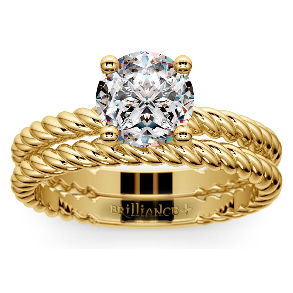 Twisted Rope Diamond Solitaire Bridal Set in Yellow Gold | 01