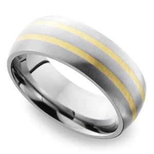 Two 14K Yellow Gold Inlays Men's Wedding Ring in Titanium (8mm)