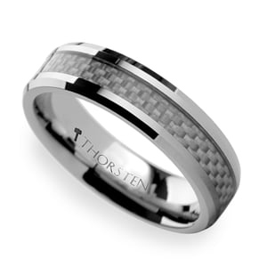 Tungsten Mens Ring With White Carbon Fiber Inlay