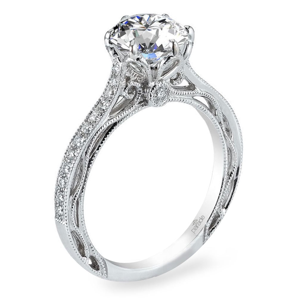 Vintage White Gold Cathedral Diamond Engagement Ring | 01