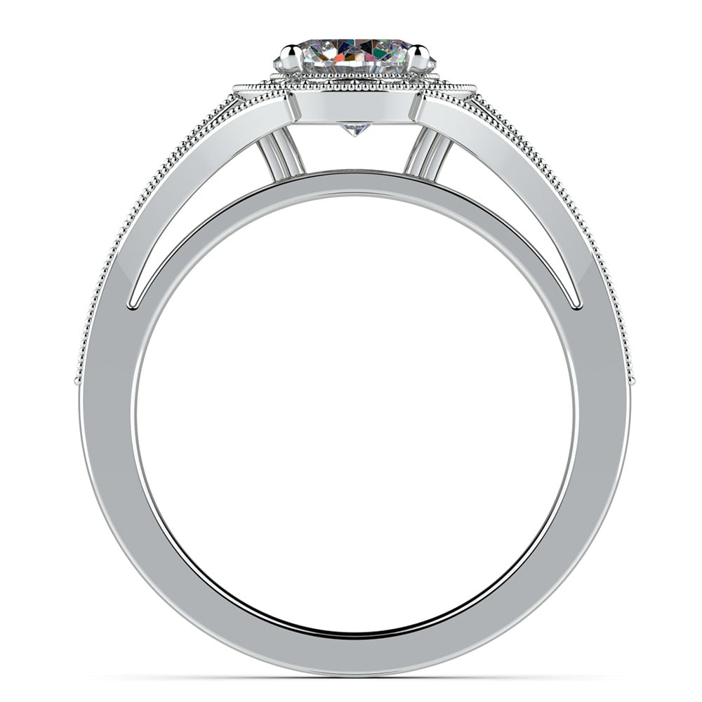 Vintage Style Milgrain Halo Engagement Ring In White Gold | Thumbnail 02