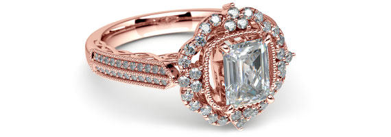 Vintage Rose Gold Halo Diamond Engagement Ring