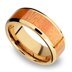 Rich Autumn - 14K Yellow Gold Mens Band with Osage Orange Inlay (8mm)