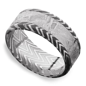 Zebra Damascus Ring With Meteorite Inlay - Pulsar (9mm)
