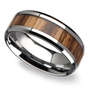 Mens Zebra Wood Inlay Tungsten Wedding Band - The Expedition (8mm)